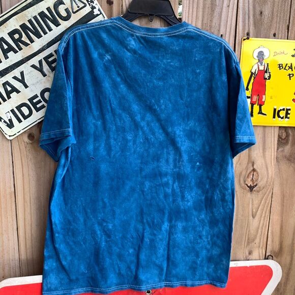 Vintage Wolves and American flag Tie dye Liquid Blue T-shirt Size L - Picture 5 of 8